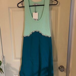 Zara Aqua and Turquoise Dress with Pearl Accents M size
